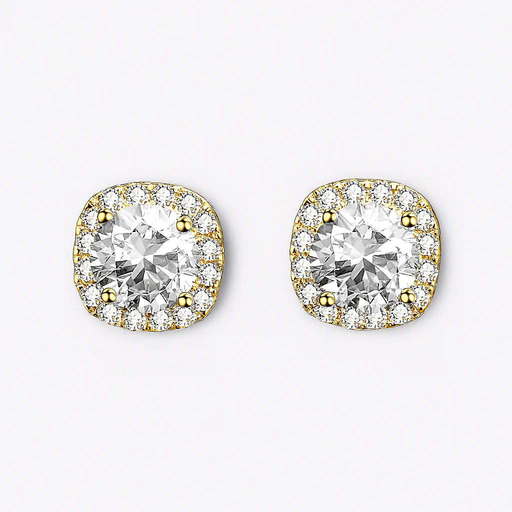 Square Moissanite Halo Earrings