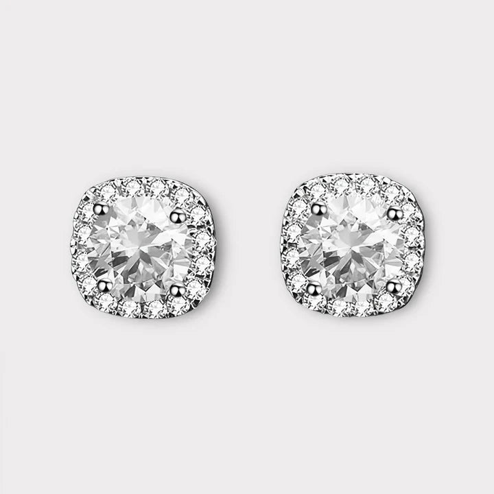 Square Moissanite Halo Earrings
